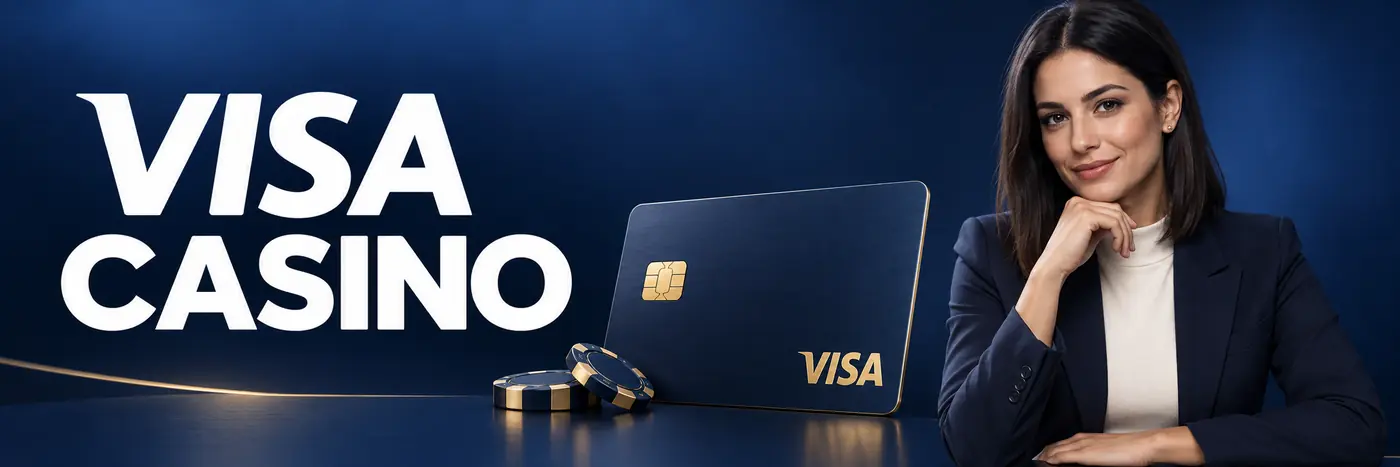 Guida ai casinò con Visa, con una donna in abito formale e una carta Visa